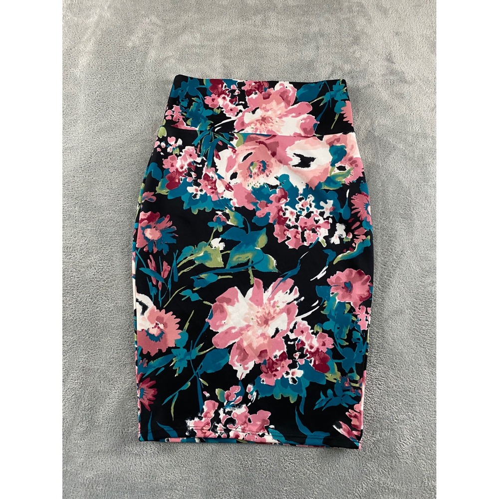 Vivienne Grace Floral Pencil Skirt Medium Black Pink Teal High Waist Bodycon